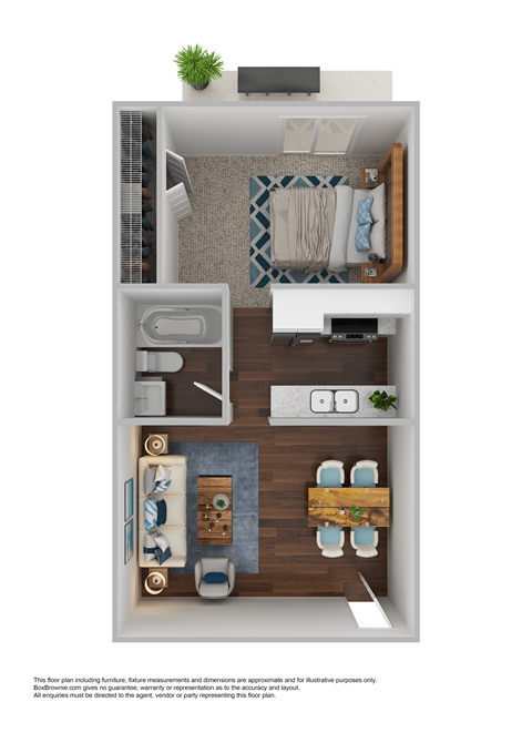 a 1 bedroom floor plan with a bathroom and a living room
